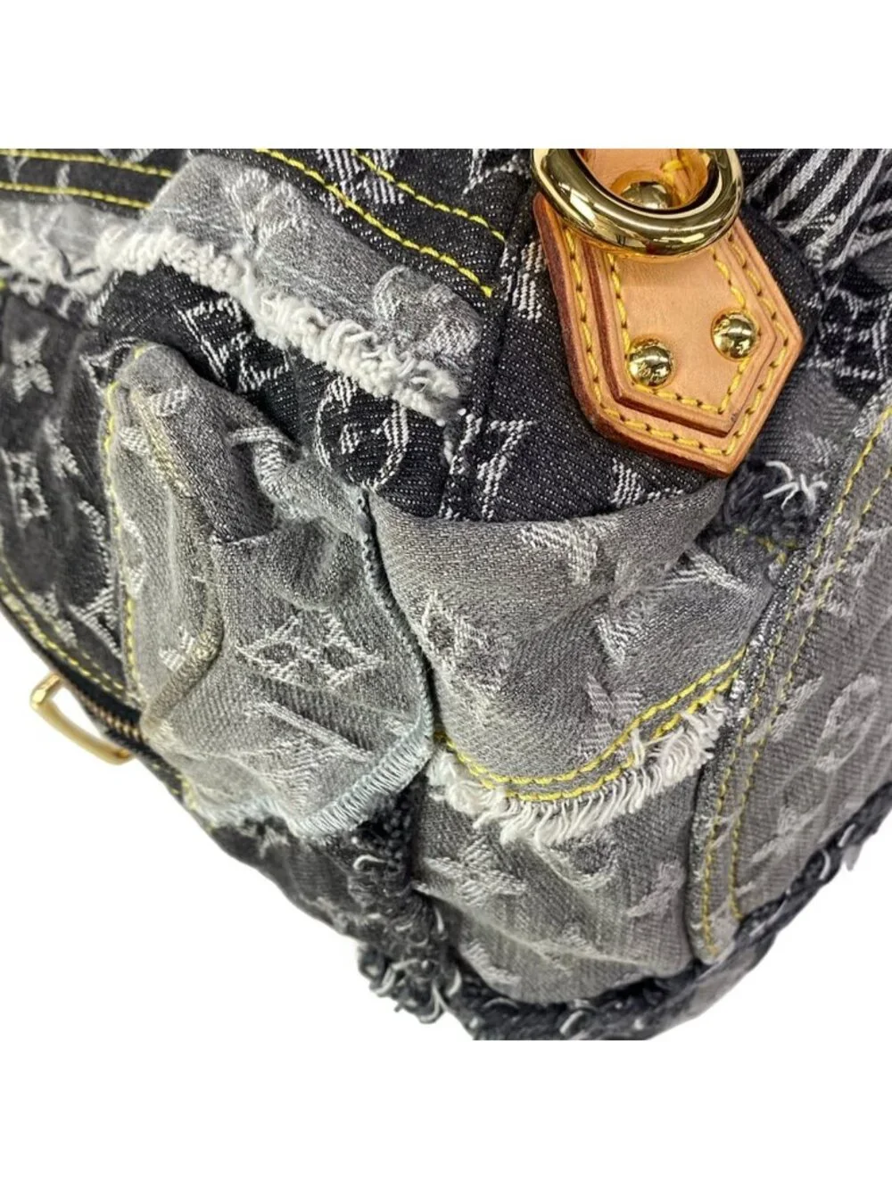 Louis Vuitton Shoulder Bag Monogram Denim Patchwork Bowie Black